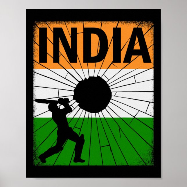 Indien Cricket mit indischer Flagge Pinselstrich A Poster (Vorne)