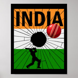 Indien Cricket Mit Indischer Flagge Pinselstrich A Poster