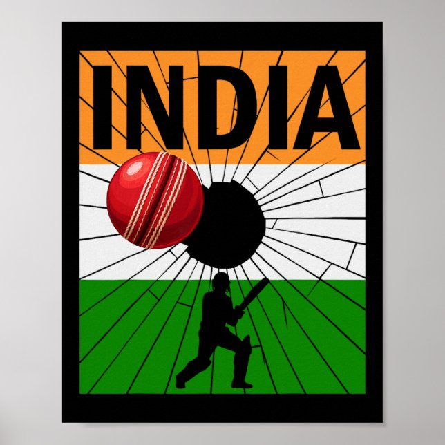 Indien Cricket Mit Indischer Flagge Pinselstrich A Poster (Vorne)