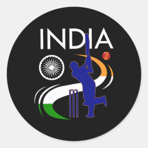 Indien Cricket Mit Indischer Flagge Pinselstrich A Runder Aufkleber