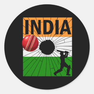 Indien Cricket Mit Indischer Flagge Pinselstrich A Runder Aufkleber