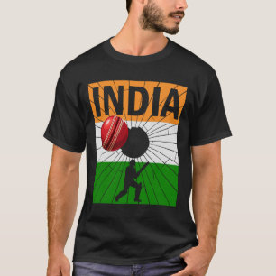 Indien Cricket Mit Indischer Flagge Pinselstrich A T-Shirt