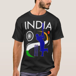Indien Cricket mit indischer Flagge Pinselstrich P T-Shirt