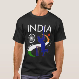 Indien Cricket mit indischer Flagge Schlaganfall T-Shirt