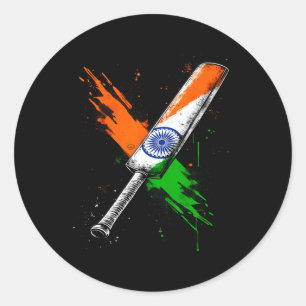 Indien Cricket T Cricket Krieger Britische Flagge Runder Aufkleber