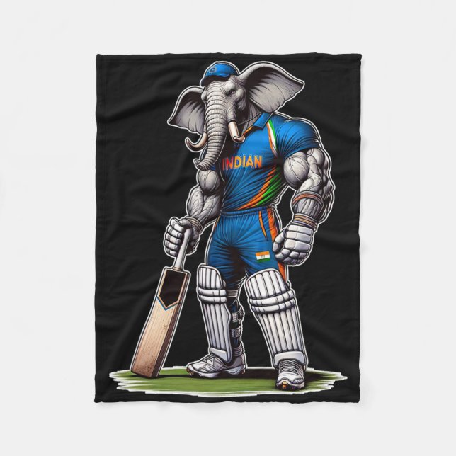 Indien Elefant Cricket Spieler Cricketer  Fleecedecke (Vorderseite)