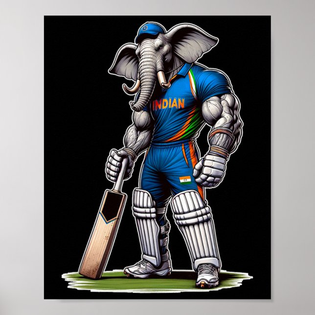 Indien Elefant Cricket Spieler Cricketer  Poster (Vorne)