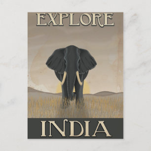 Indien Elefant Vintage Reiseplakat Postkarte