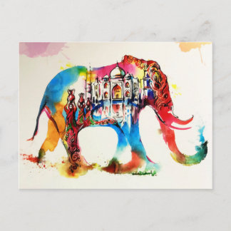 Indien Elephant Vintage Travel Liebe Wassercolor Postkarte