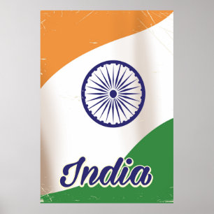 Indien Flag Vintage Reiseplakat. Poster