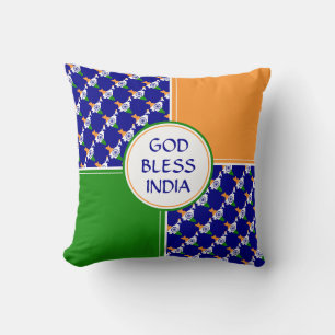 INDIEN-FLAGGE Indisch BLAU Patriotisch Gott segne Kissen
