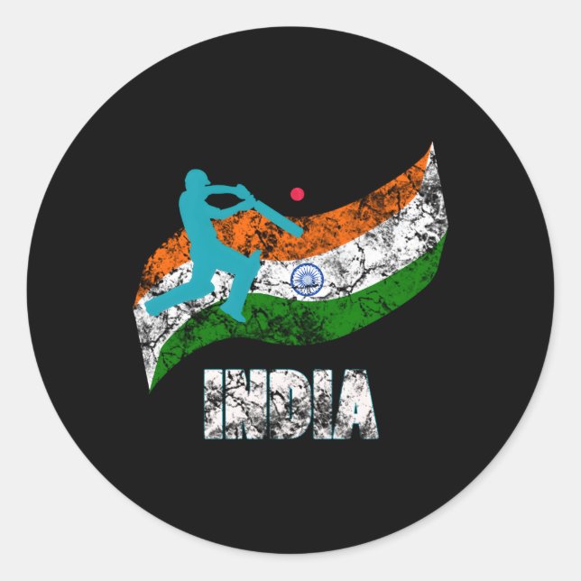 Indien Flagge Indischer Cricket Runder Aufkleber (Vorderseite)