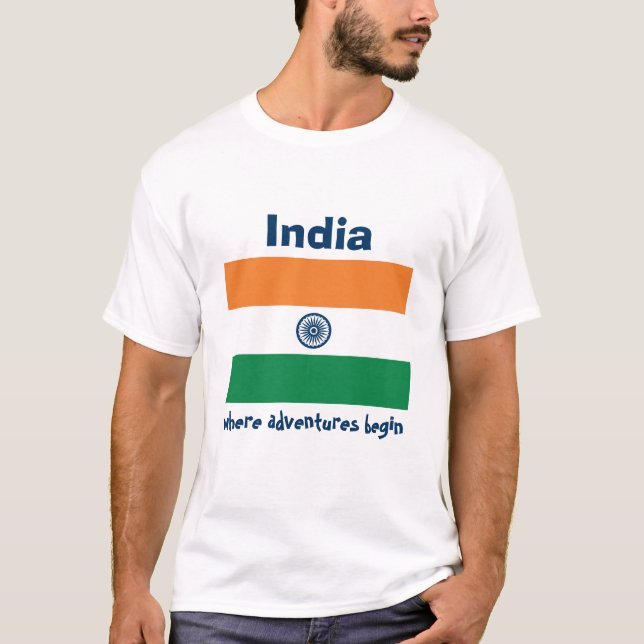 Indien-Flagge + Karte + Text-T - Shirt (Vorderseite)