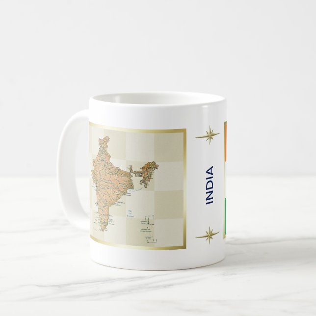 Indien-Flagge + Karten-Tasse Kaffeetasse (Vorderseite Links)