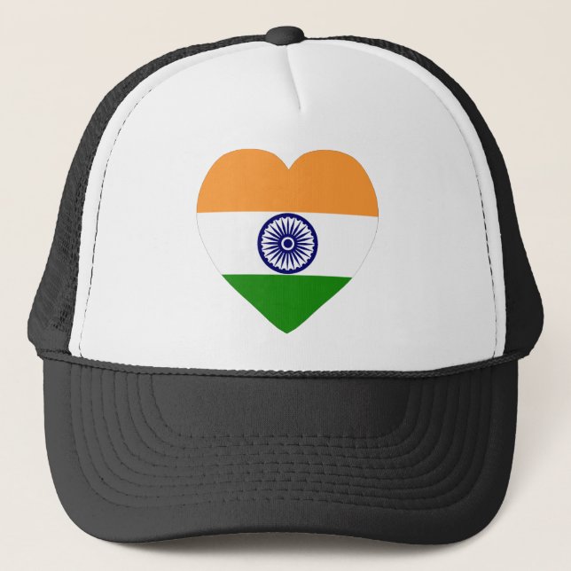 Indien-Flaggen-Herz Truckerkappe (Vorderseite)