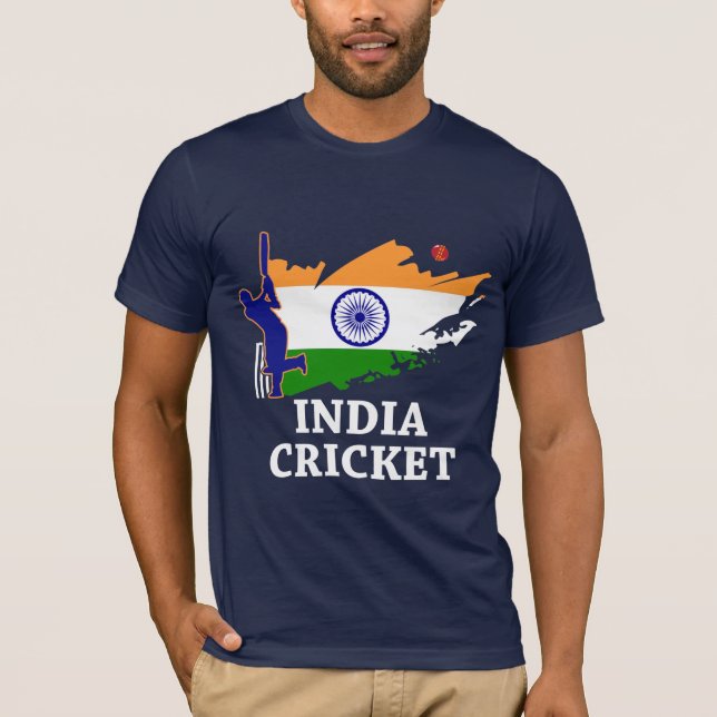 Indien-Kricket mit indischer Flagge - Schlaganfall T-Shirt (Vorderseite)