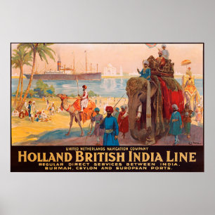 Indien-Linie, Elefantenvermieter am Wasser Poster