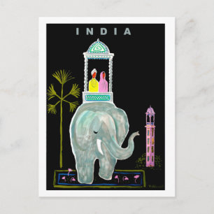 Indien, Paar auf blauem Elefanten reitend, Malerei Postkarte