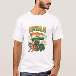 Indien Patriotische Flagge und nationale Symbole C T-Shirt