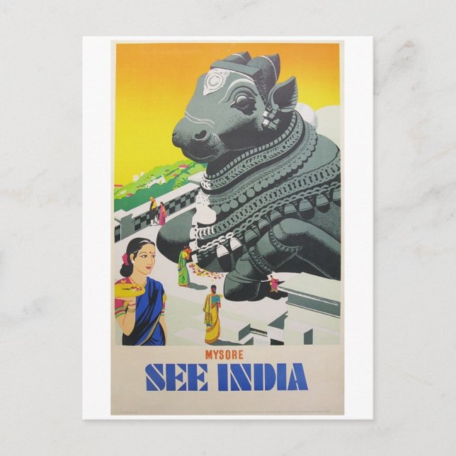 Indien Postkarte von Vintage Poster (Vorderseite)