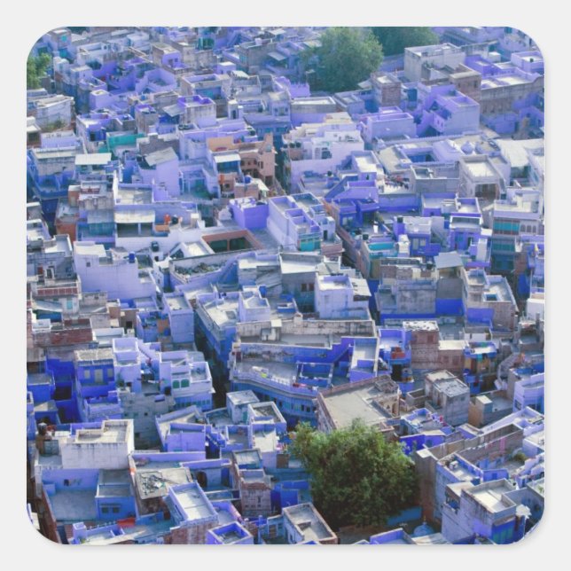INDIEN, Rajasthan, Jodhpur: Blaue Stadt Jodhpur Quadratischer Aufkleber (Vorderseite)