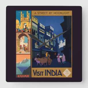 Indien Reiseplakat-Collage-Wanduhr Quadratische Wanduhr