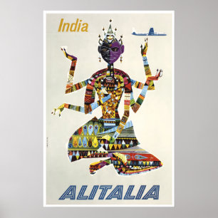 Indien Reiseplakat Hindu-Druck Alitalia Airlines Poster