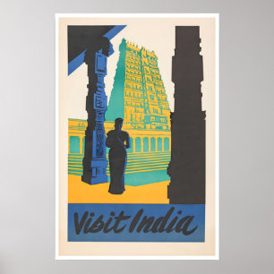 Indien Reiseplakat Indische Kunst Hindu-Tempel Dru Poster