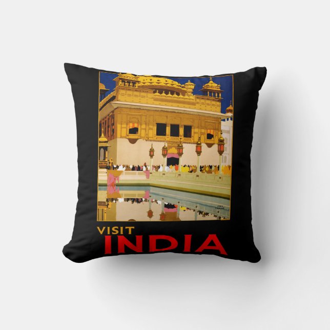 Indien Reiseplakat indische Vintage Kunst Kissen (Vorderseite)