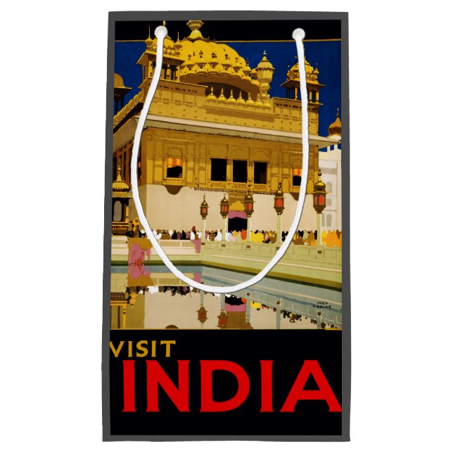 Indien Reiseplakat indische Vintage Kunst Kleine Geschenktüte (Vorderseite)