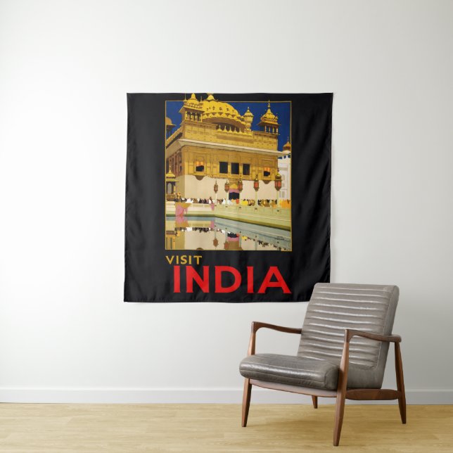 Indien Reiseplakat indische Vintage Kunst Wandteppich (Beispiel)