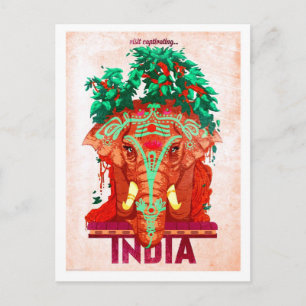 Indien, roter Elefant, Vintage-Reisepostkarte Postkarte
