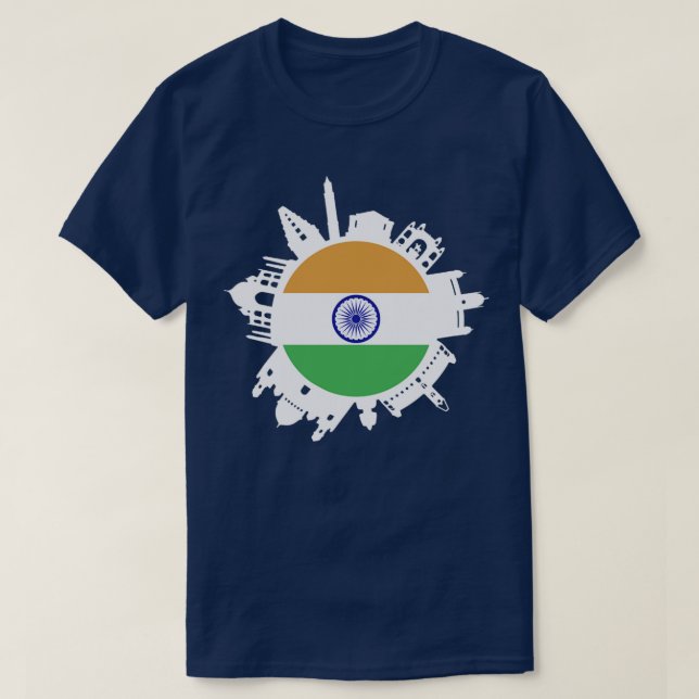 Indien Skyline India Flag Delhi Mumbai Chennai Kol T-Shirt (Design vorne)