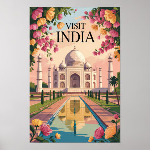 Indien Taj Mahal Illustration Reise Kunst Vintage Poster