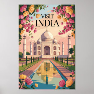 Indien Taj Mahal Illustration Reise Kunst Vintage Poster