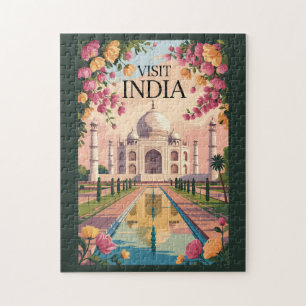 Indien Taj Mahal Illustration Reise Kunst Vintage Puzzle