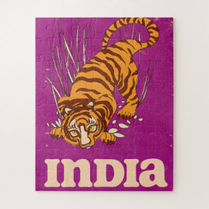 Indien Tiger Vintage-Reiseposter Puzzle