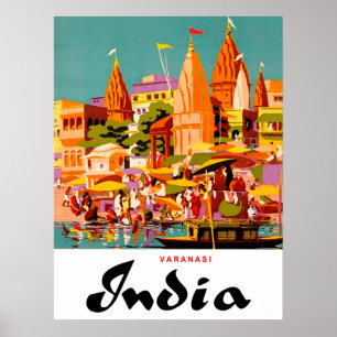 Indien, traditionelle Gebäude in der Stadt Varanas Poster