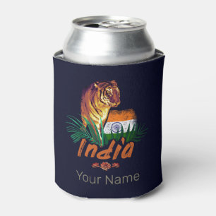 Indien Vintage Tiger Mit Flagge Retro Lotus Souven Dosenkühler