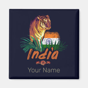 Indien Vintage-Tiger mit Flagge Retro-Lotus-Souven Magnet