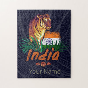 Indien Vintage Tiger Mit Flagge Retro Lotus Souven Puzzle