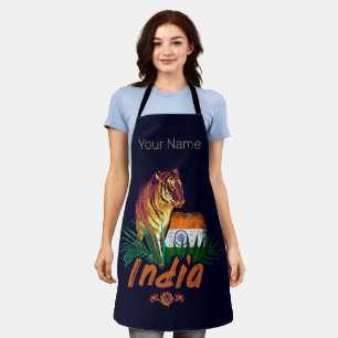 Indien Vintager Tiger mit Flaggen Retro Lotus Souv Schürze