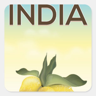 Indien Zitronen Reiseplakat Quadratischer Aufkleber