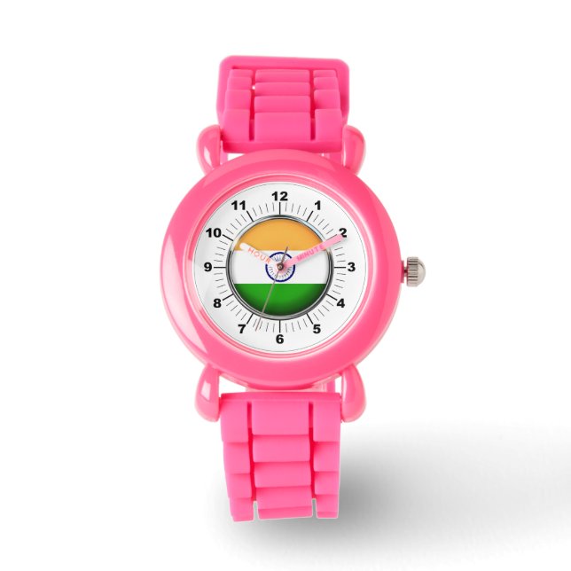 Indiens Flagge Rosa Glitzer-Strap Watch Armbanduhr (Vorderseite)