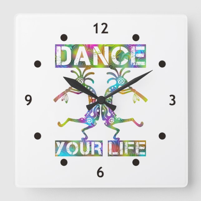 Indigene Amerikaner Kokopelli - Dance Your Life 2 Quadratische Wanduhr (Vorderseite)