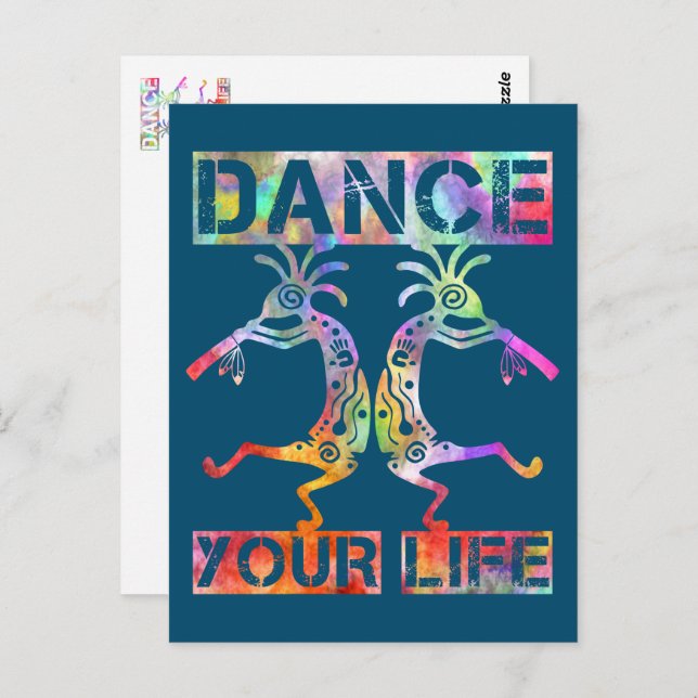 Indigene Amerikaner Kokopelli - Dance Your Life 3 Postkarte (Vorne/Hinten)