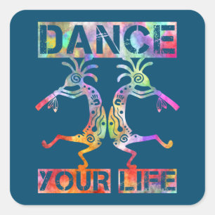 Indigene Amerikaner Kokopelli - Dance Your Life 3 Quadratischer Aufkleber
