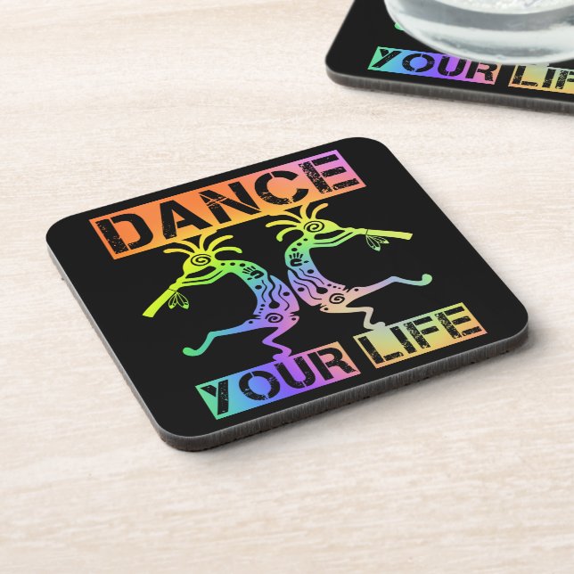 Indigene Amerikaner Kokopelli - Dance Your Life 4 Getränkeuntersetzer (Linke Seite)