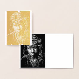 Indigene Boy American Gold Foil Note Card Folienkarte