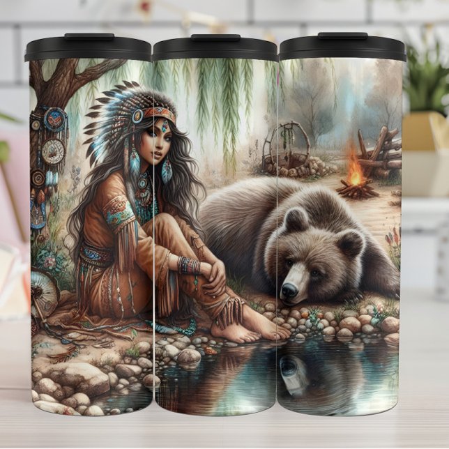 Indigene Frau, Bär, Wasser: Reflektion Thermosbecher (Von Creator hochgeladen)